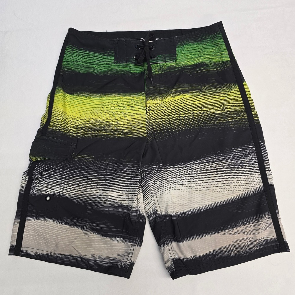 Mossimo Supply Co Mens Board Shorts Size 32 Green Black Striped Swim Trunks